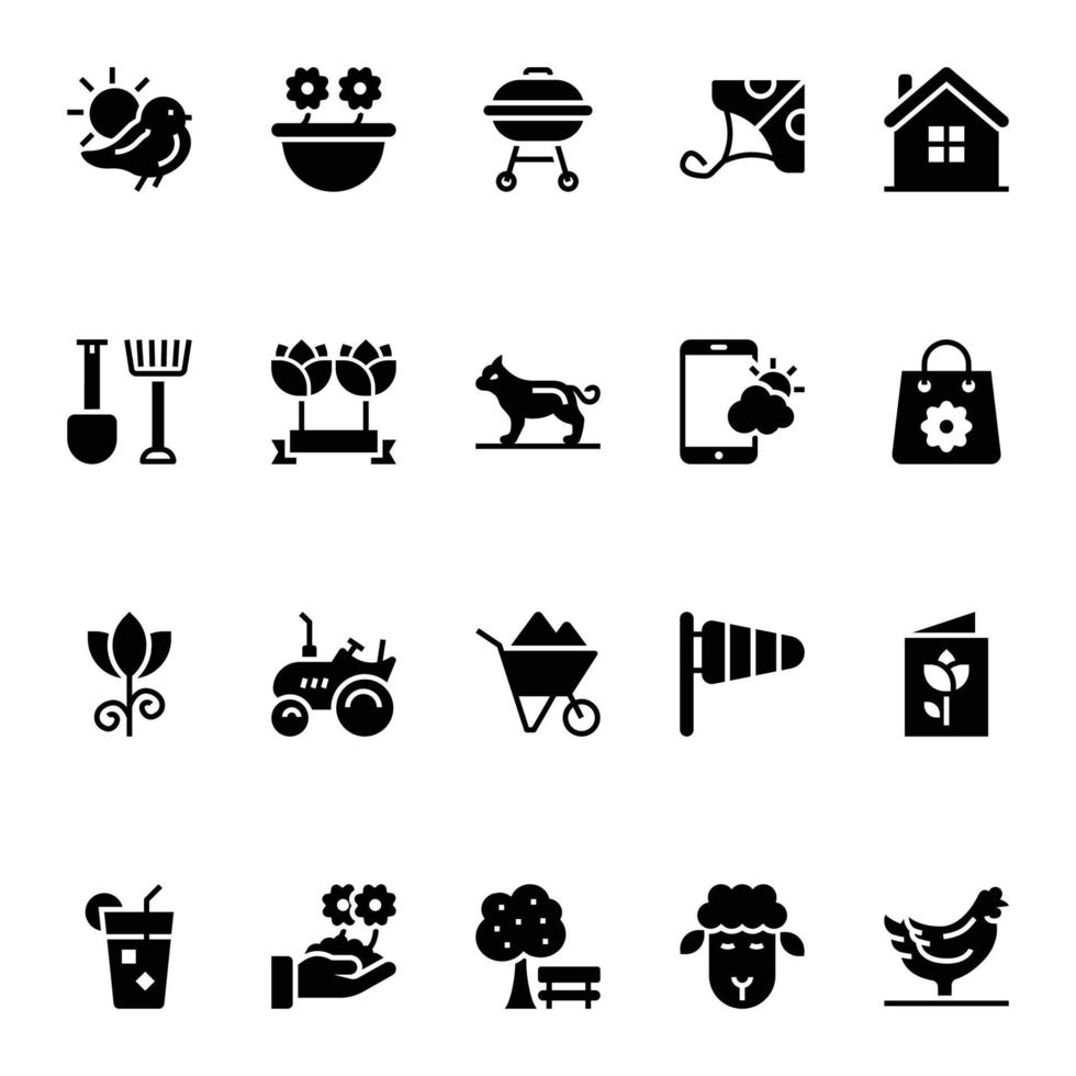 Glyph icons for Spring. vector