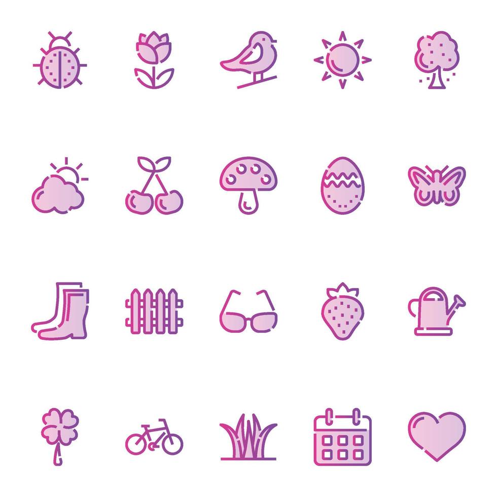 Gradient color outline icons for Spring. vector