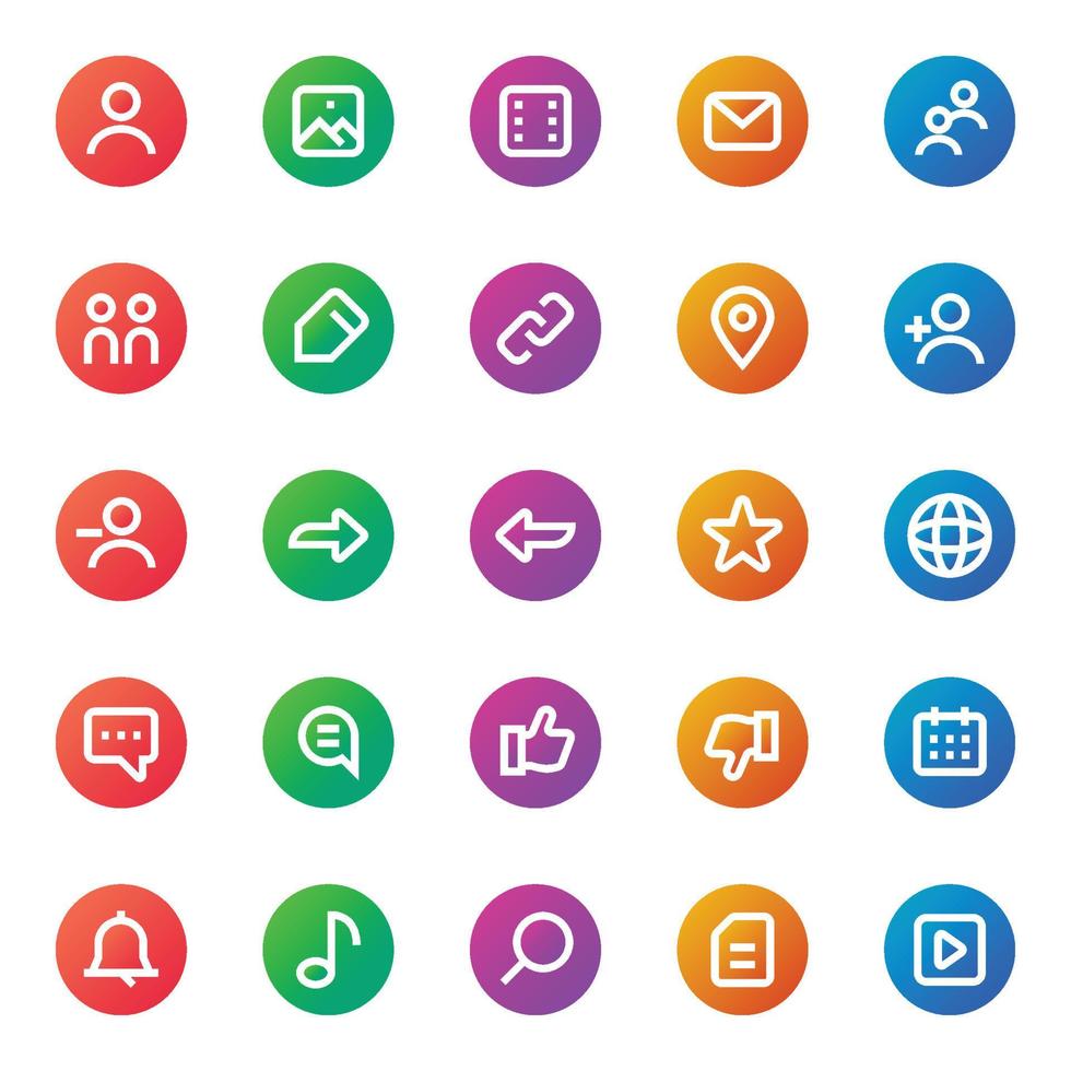 Gradient color outline icons for Social networks. vector