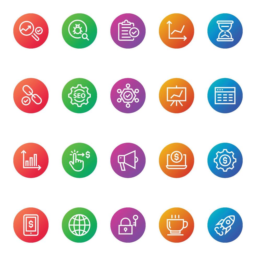Gradient color icons for Seo and development. vector