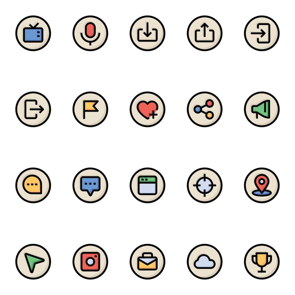 Filled color outline icons for Social networks. vector