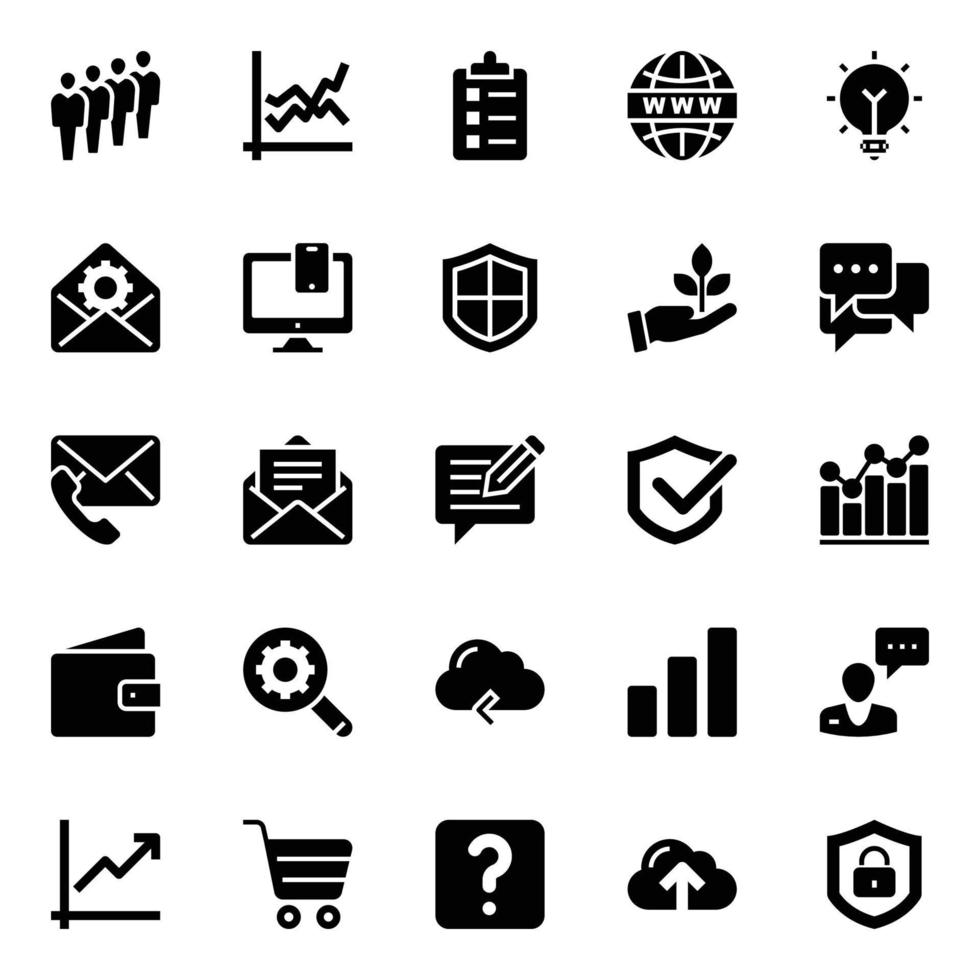 Glyph icons for Seo and web. vector
