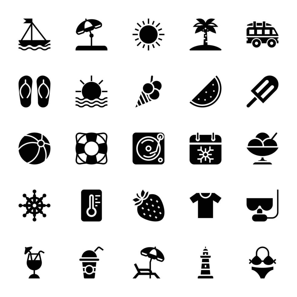 Glyph icons for summer. vector
