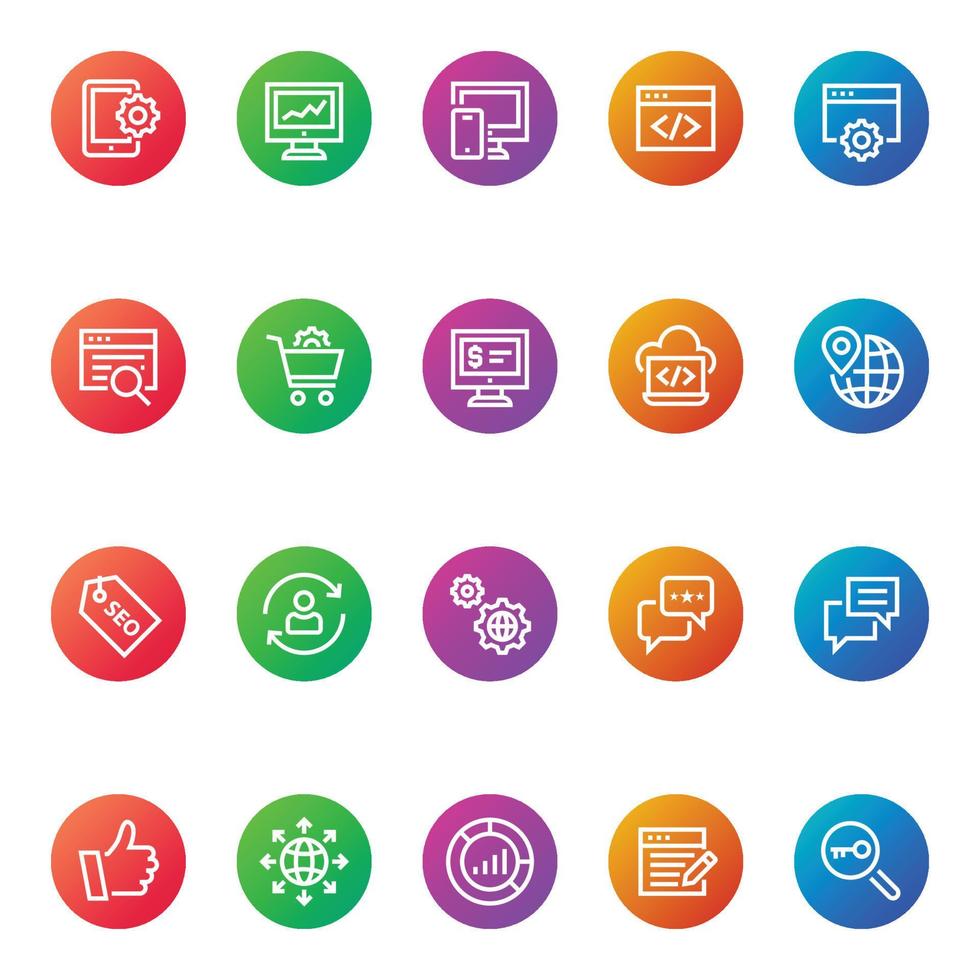 Gradient color icons for Seo and development. vector