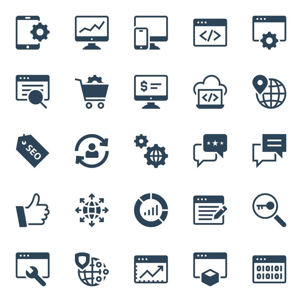 Glyph icons for Seo and development. vector