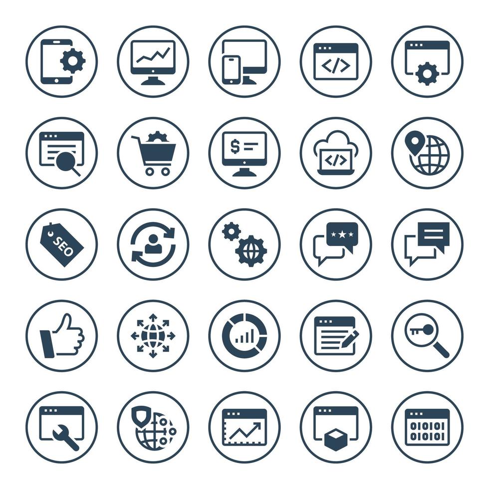 Circle glyph icons for Seo and development. vector