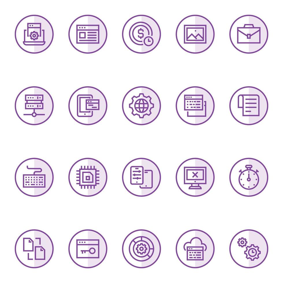 Purple color outline icons for Seo and development. vector