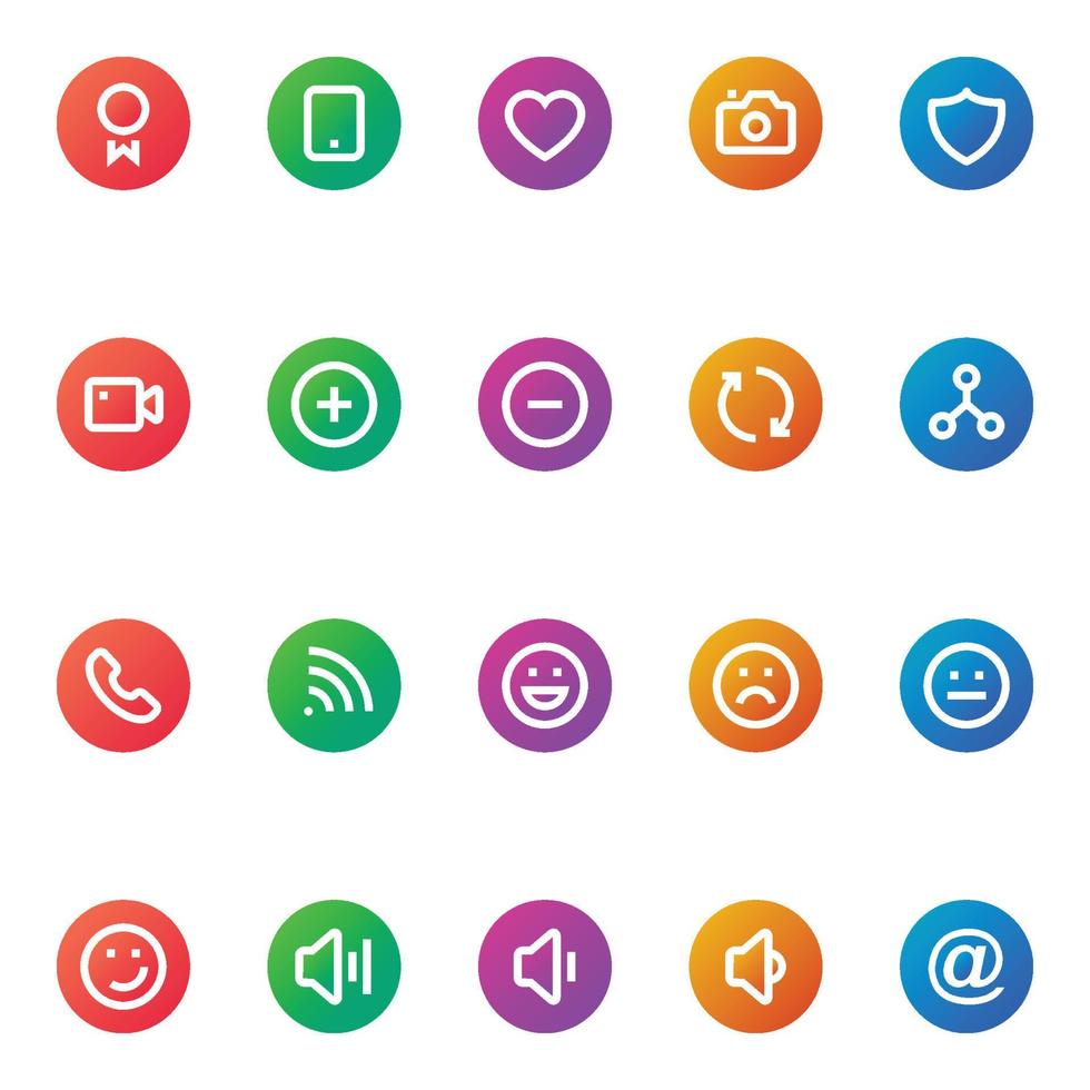 Gradient color outline icons for Social networks. vector