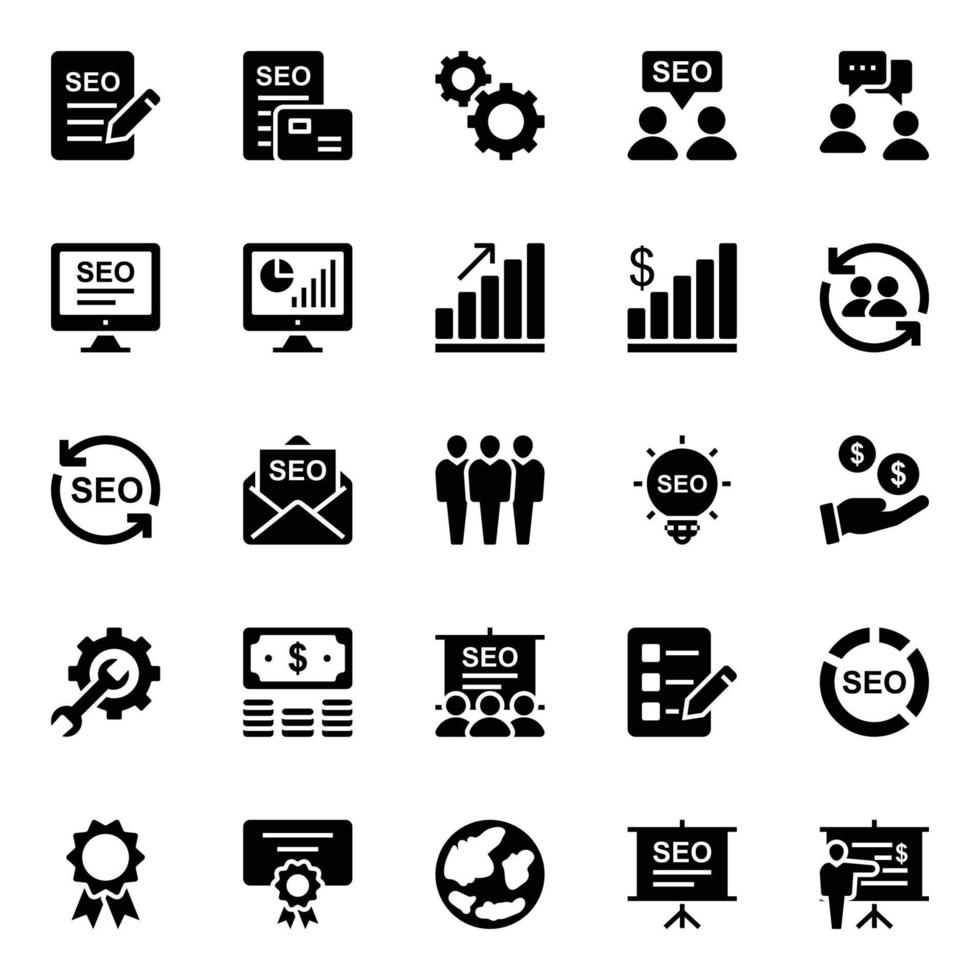 Glyph icons for Seo and web. vector