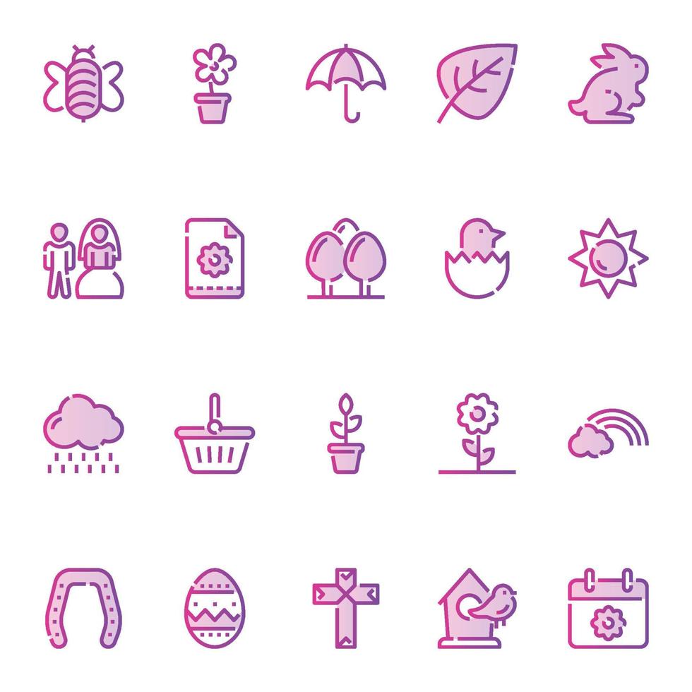 Gradient color outline icons for Spring. vector