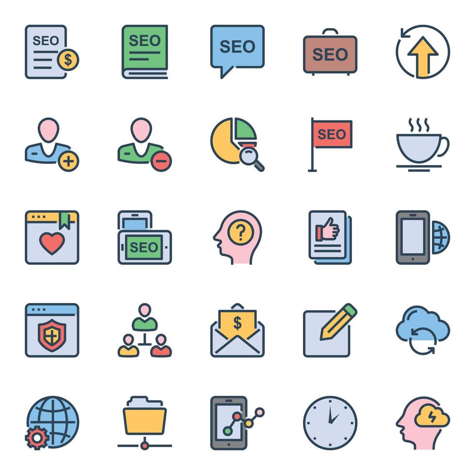 Filled outline icons for Seo and web. vector