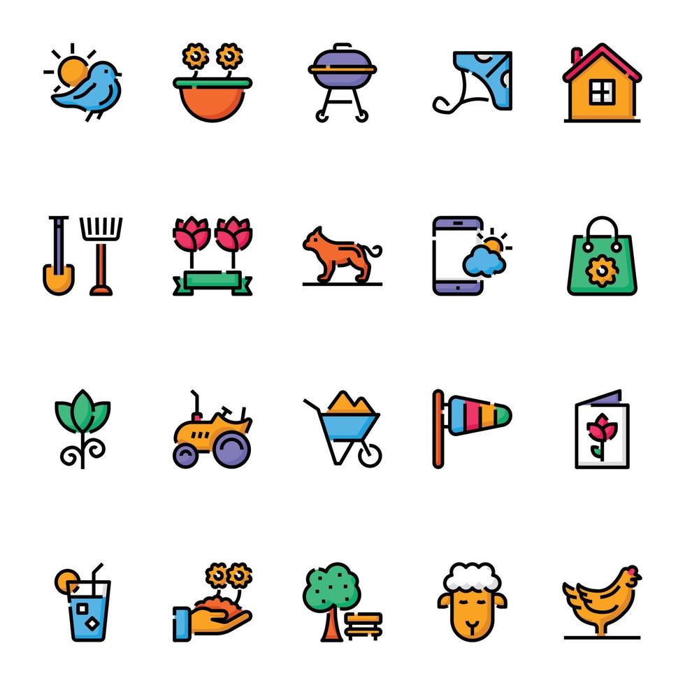 Filled color outline icons for Spring. vector