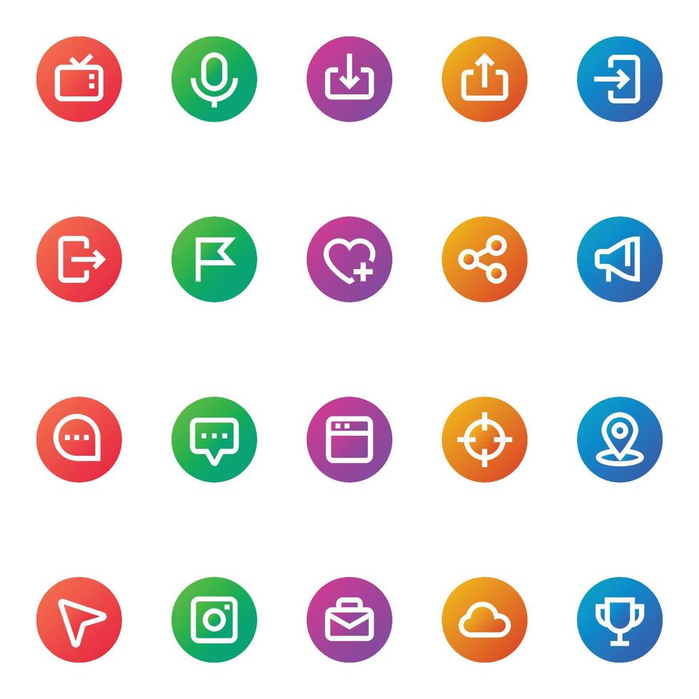 Gradient color outline icons for Social networks. vector