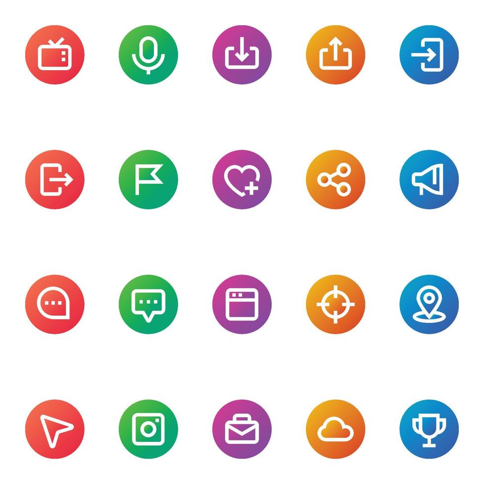 Gradient color outline icons for Social networks. vector