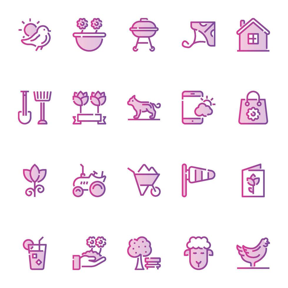 Gradient color outline icons for Spring. vector