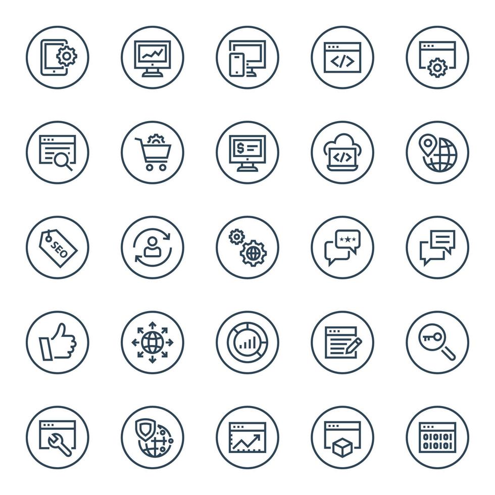 Circle outline icons for Seo and development. vector