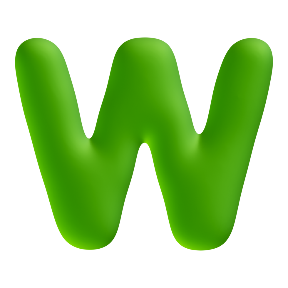 Alphabet letter w green 3d render png
