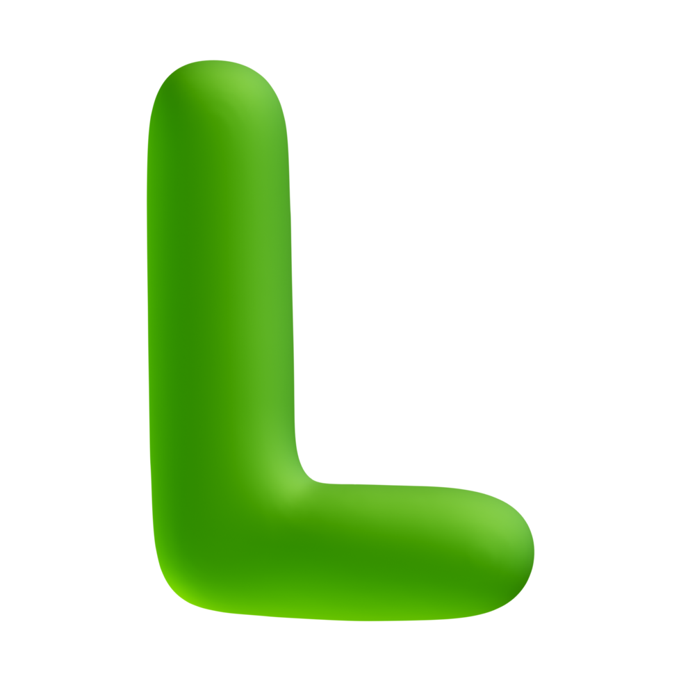 Alphabet letter l green 3d render png