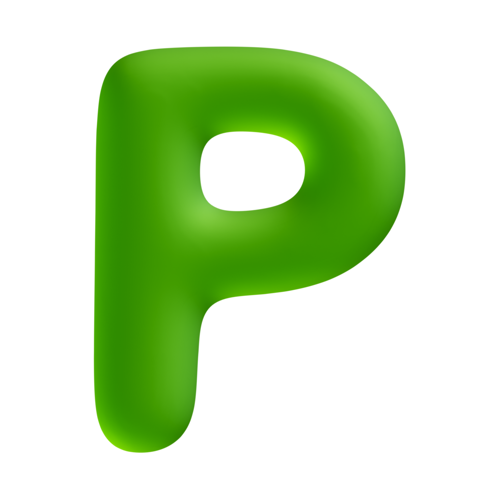 alfabeto carta p verde 3d render png