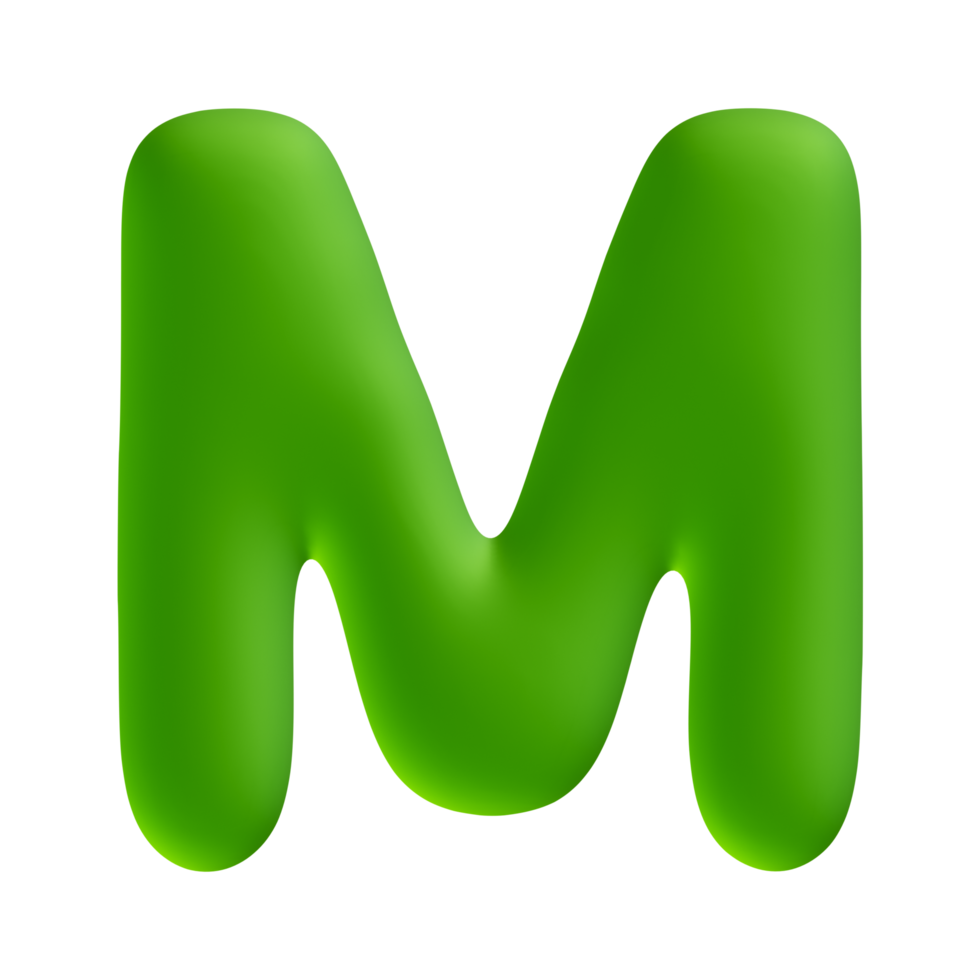 Alphabet letter m green 3d render png