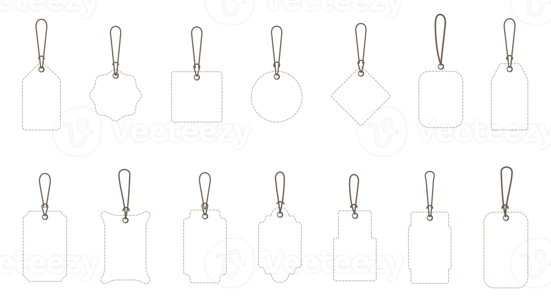 Set of blank White price tags in different shapes. Collection of labels with string png