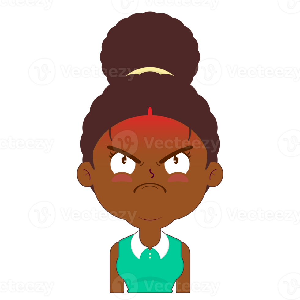 afro donna arrabbiato viso cartone animato carino png