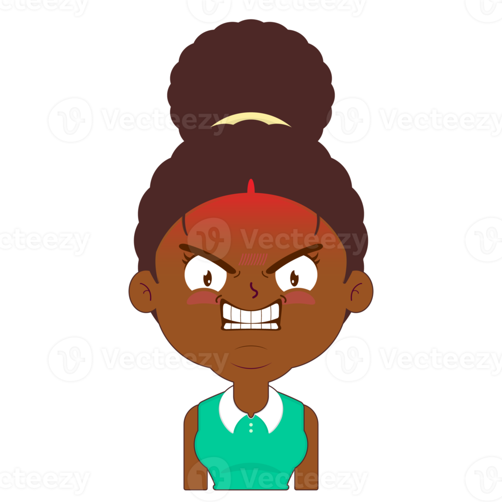 afro donna arrabbiato viso cartone animato carino png