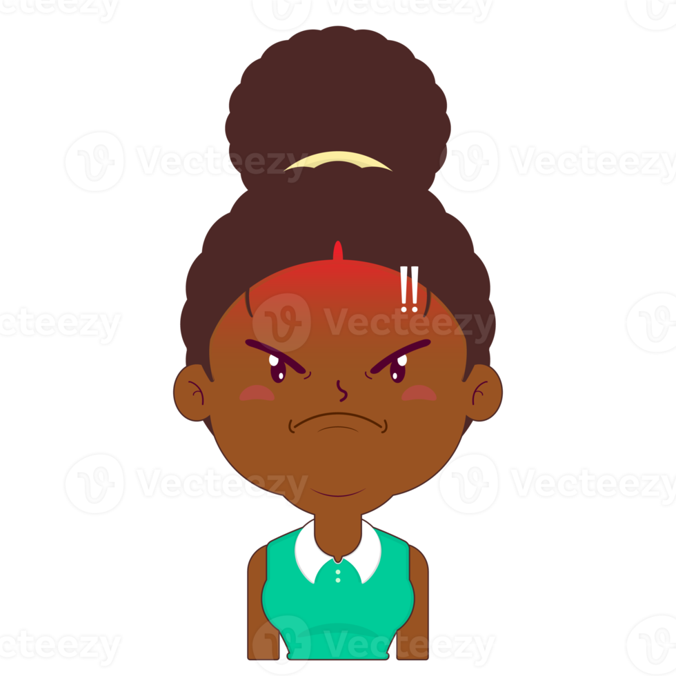 mulher afro rosto bravo desenho animado fofo png
