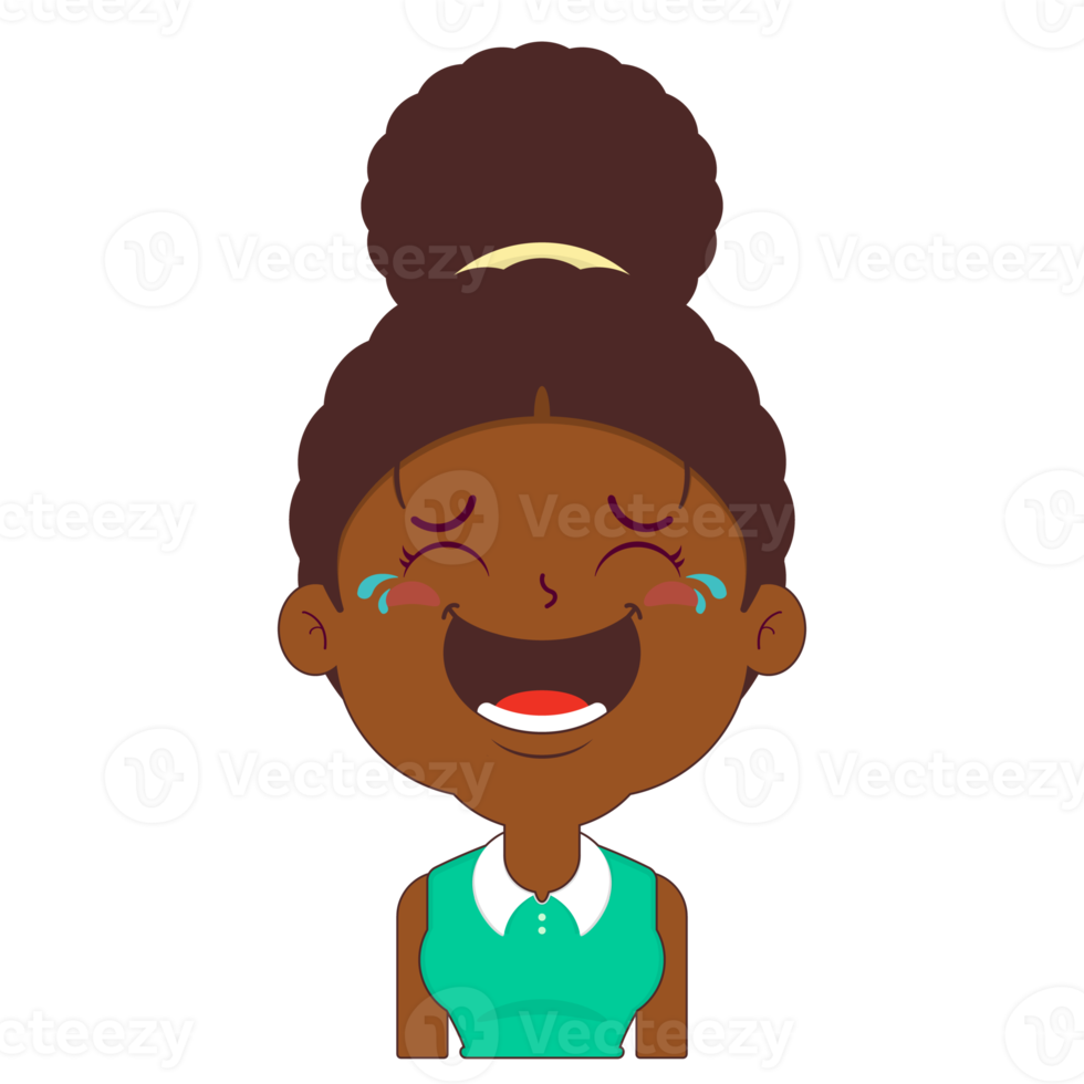 femme afro rire visage dessin animé mignon png