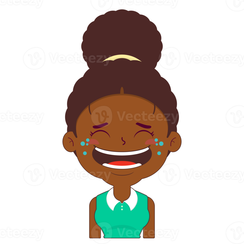 femme afro rire visage dessin animé mignon png