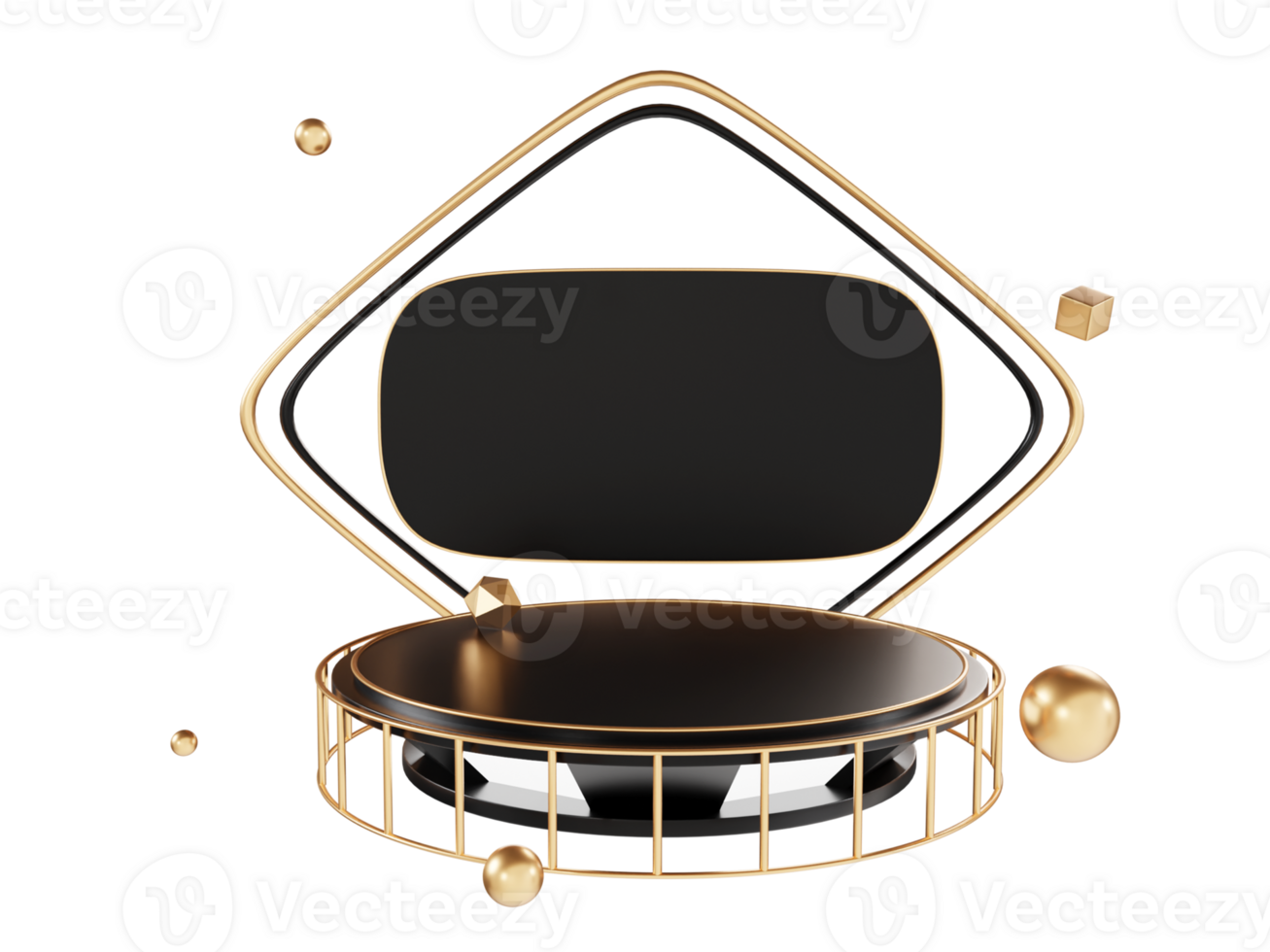 3D rendering black and gold product display stand elements png