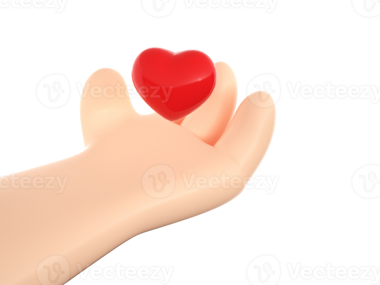 3d render hand and red love illustration element png