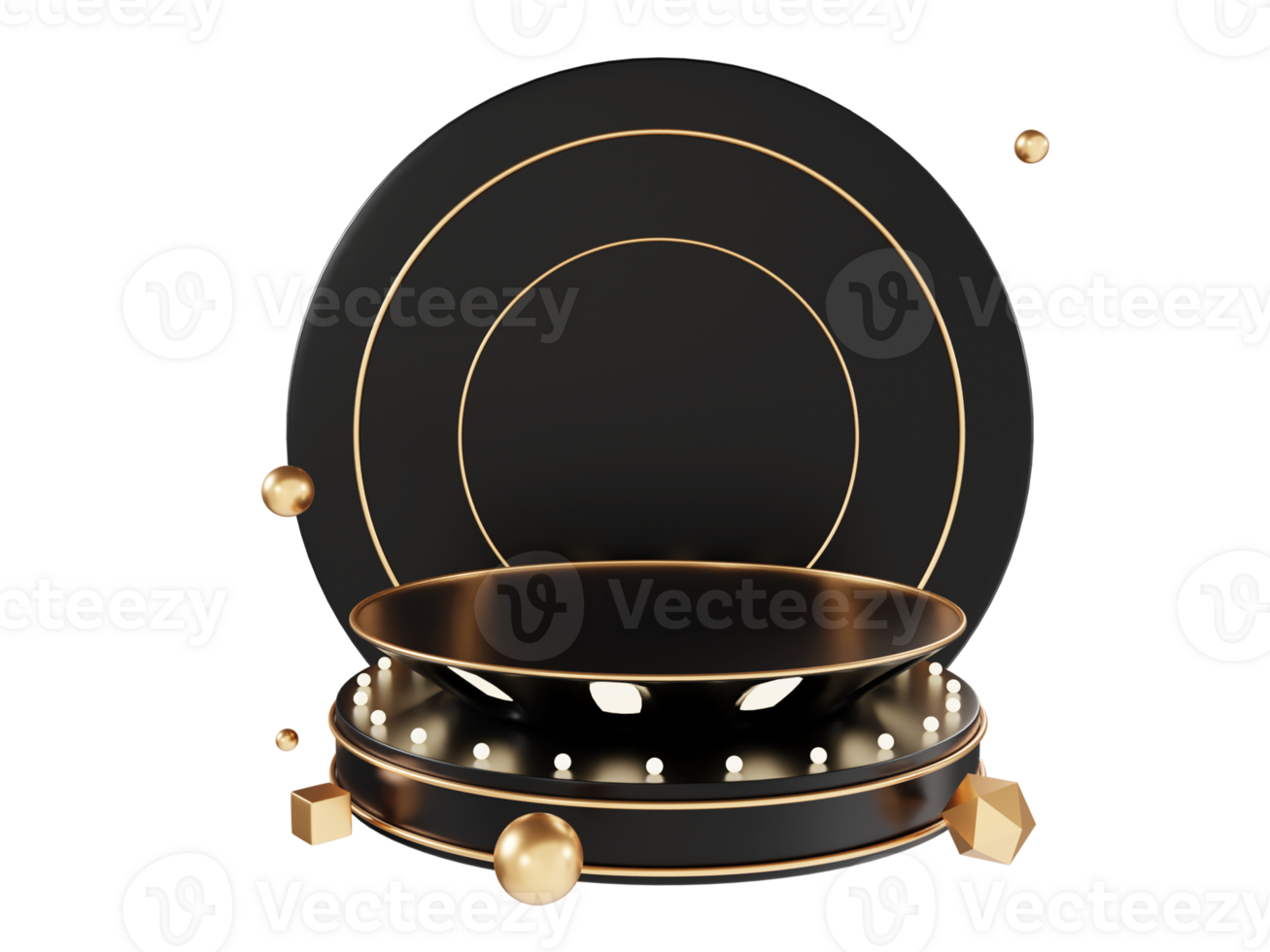 3d representación negro y oro producto monitor estar elementos png