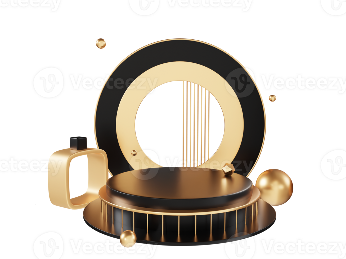 3D rendering black and gold product display stand elements png