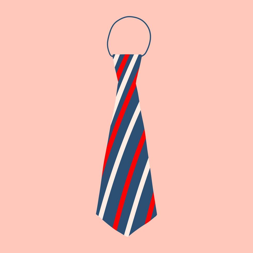 Men's business tie with white and red stripes. Element of clothing, accessory. Vector hand drawn illustration