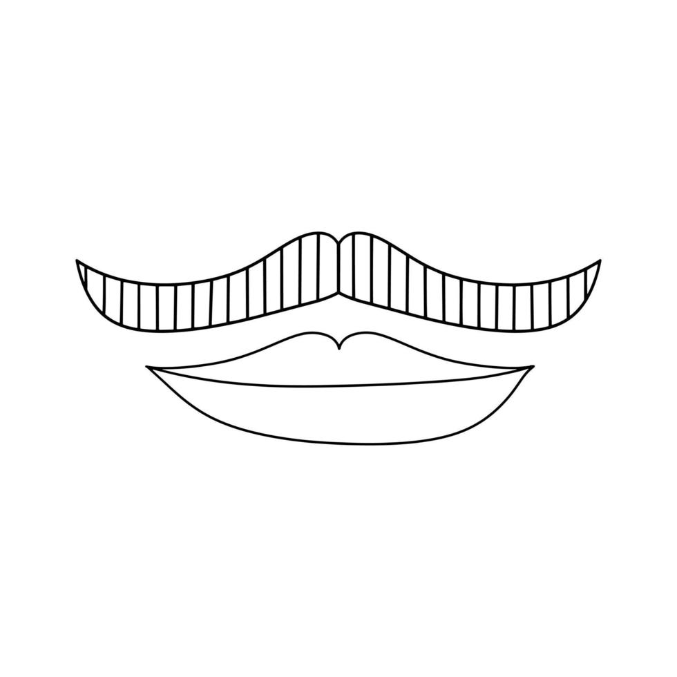 Stylish male mustache and lips in doodle style. Vector illustration
