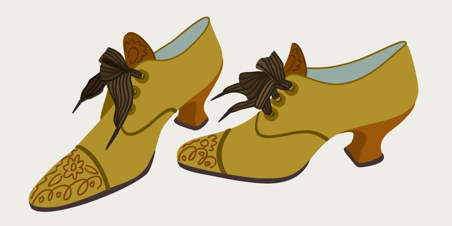 Vintage shoes with small elegant heels and lacing. vector