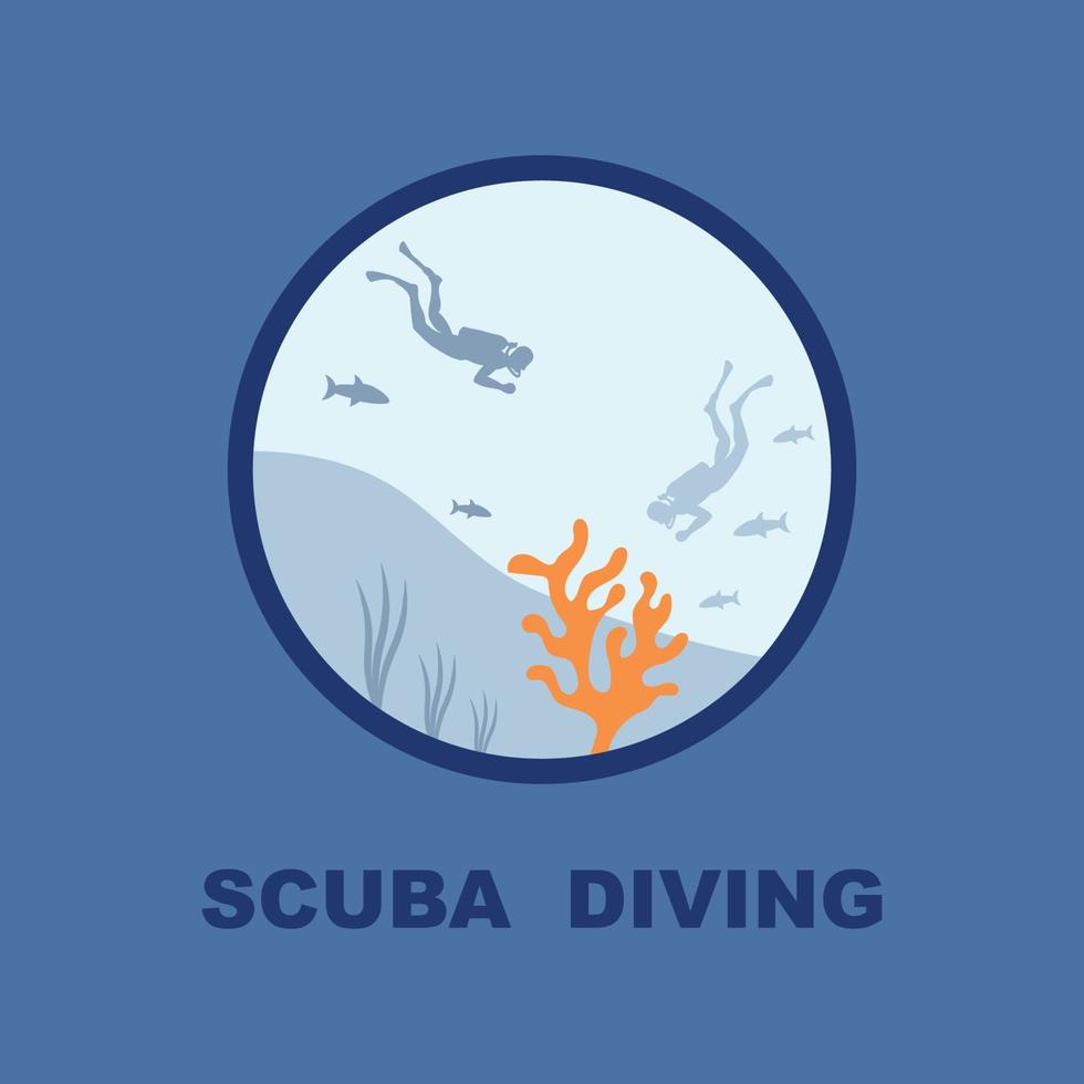 Scuba diving sport logo, under water, vector illustrator, silhouette, logo design.