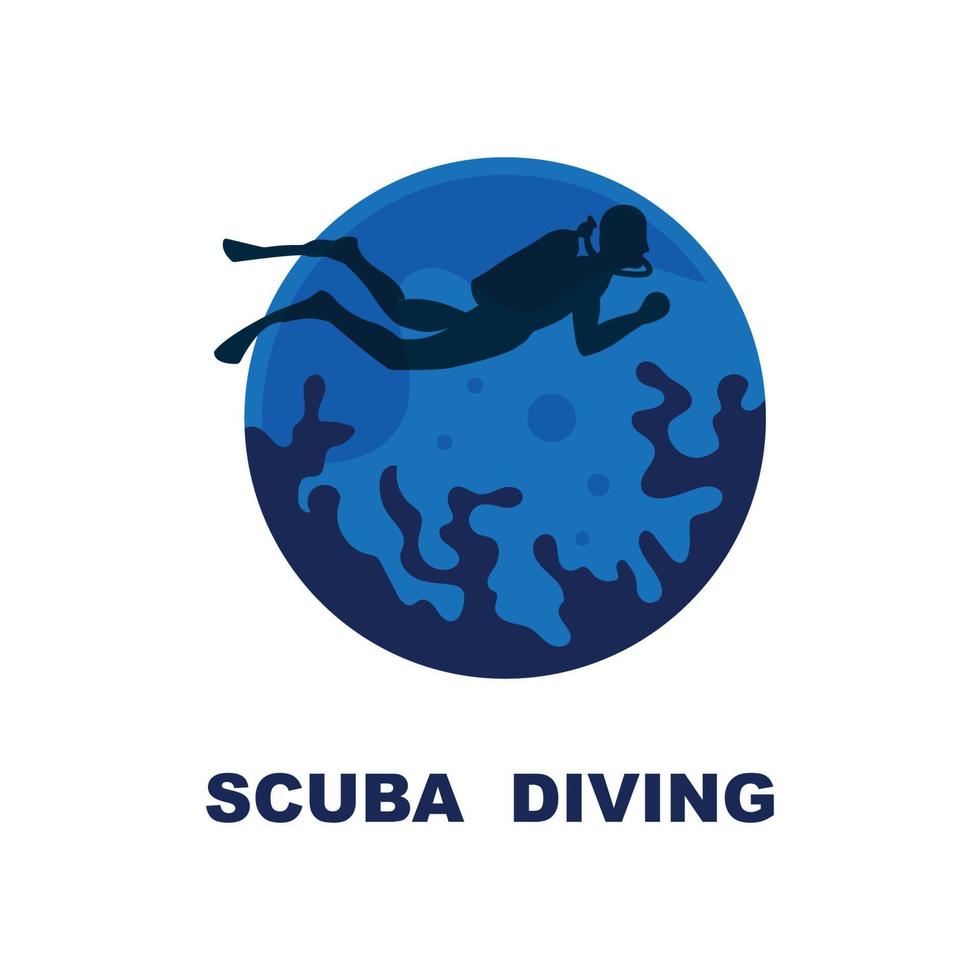 Scuba diving sport logo, under water, vector illustrator, silhouette, logo design.