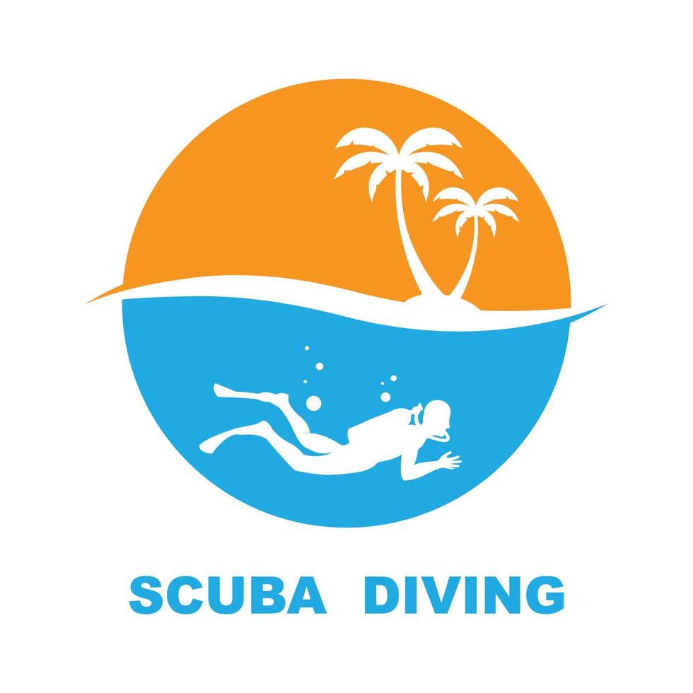 Scuba diving sport logo, under water, vector illustrator, silhouette, logo design.