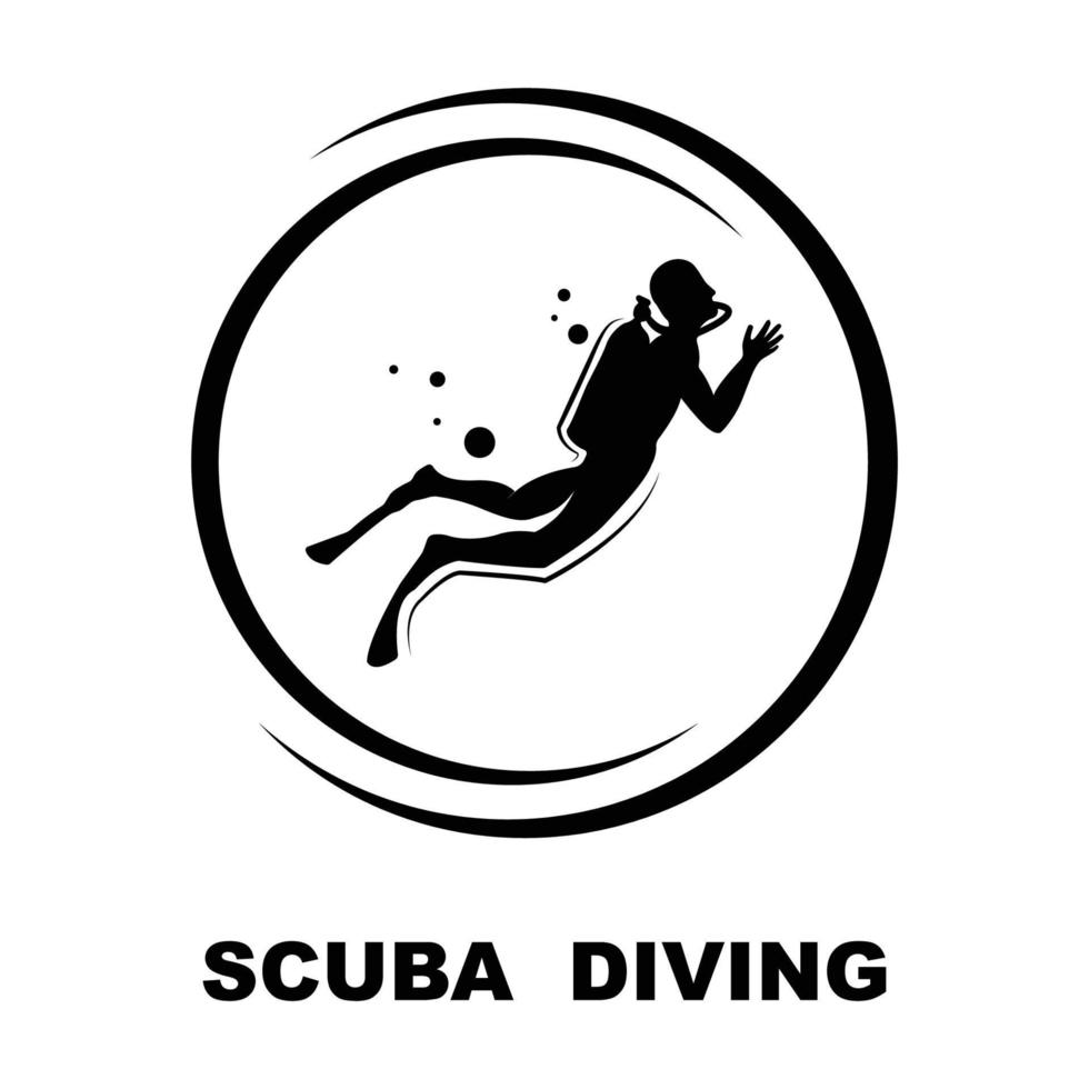Scuba diving sport logo, under water, vector illustrator, silhouette, logo design.