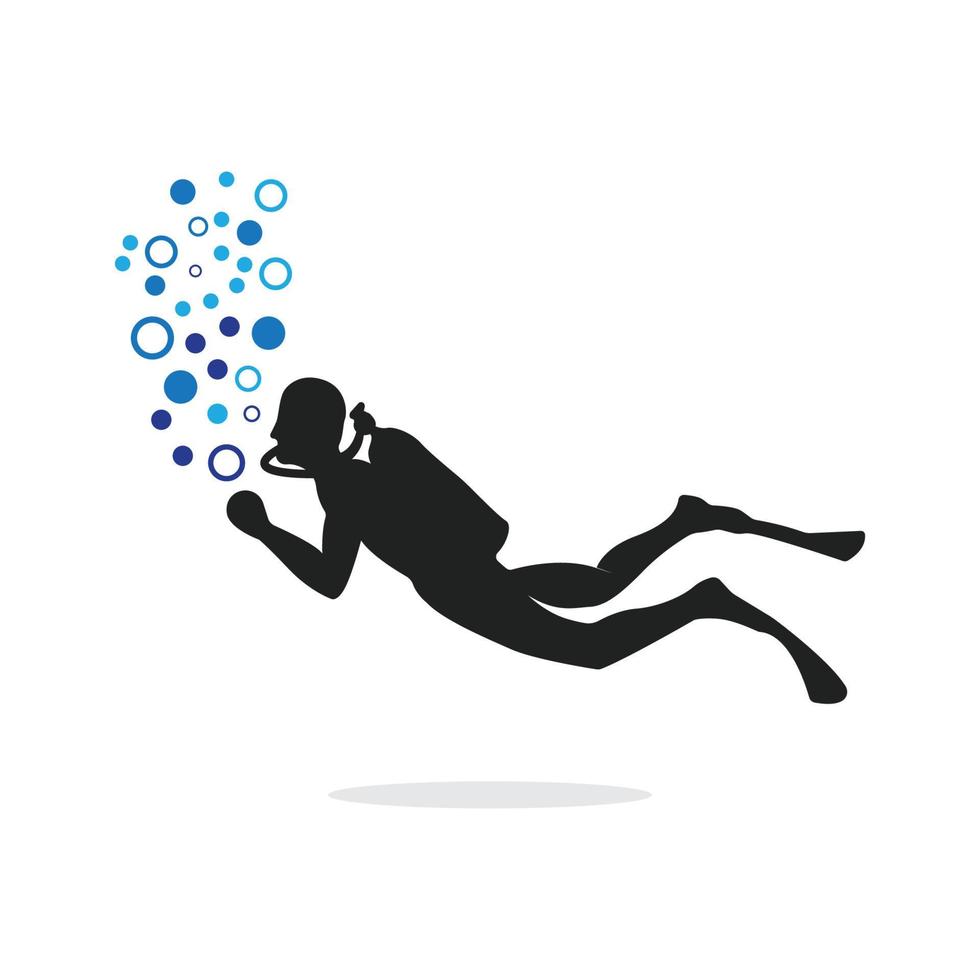 Scuba diving sport logo, under water, vector illustrator, silhouette, logo design.