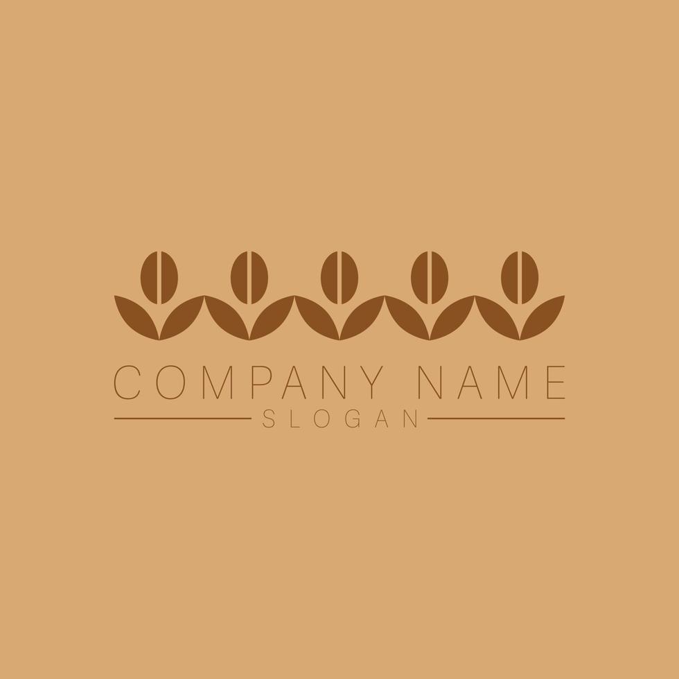 Coffee beans and leaves luxury logo template. Flat logo design for cafe. vector