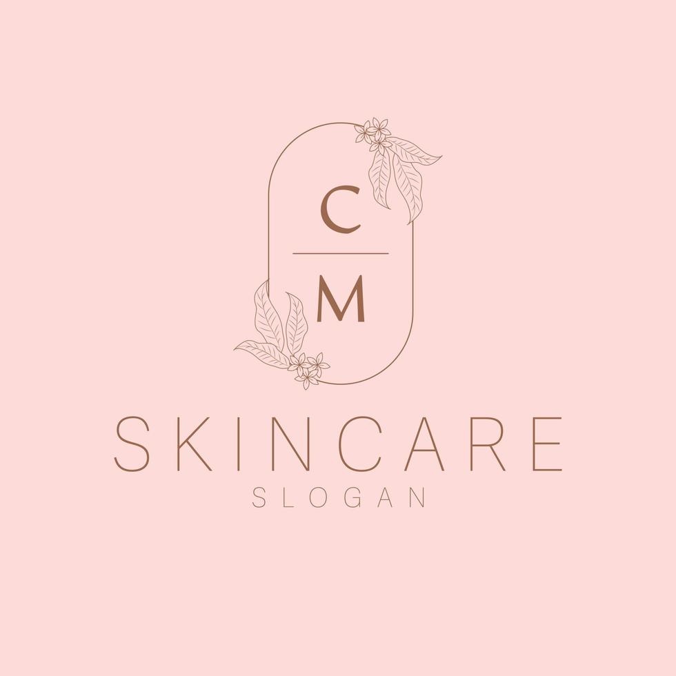 elegante logo. productos cosméticos, spa, belleza salón, decoración, boutique logo. herbario, hoja, naturaleza icono. cm monograma logo diseño. vector