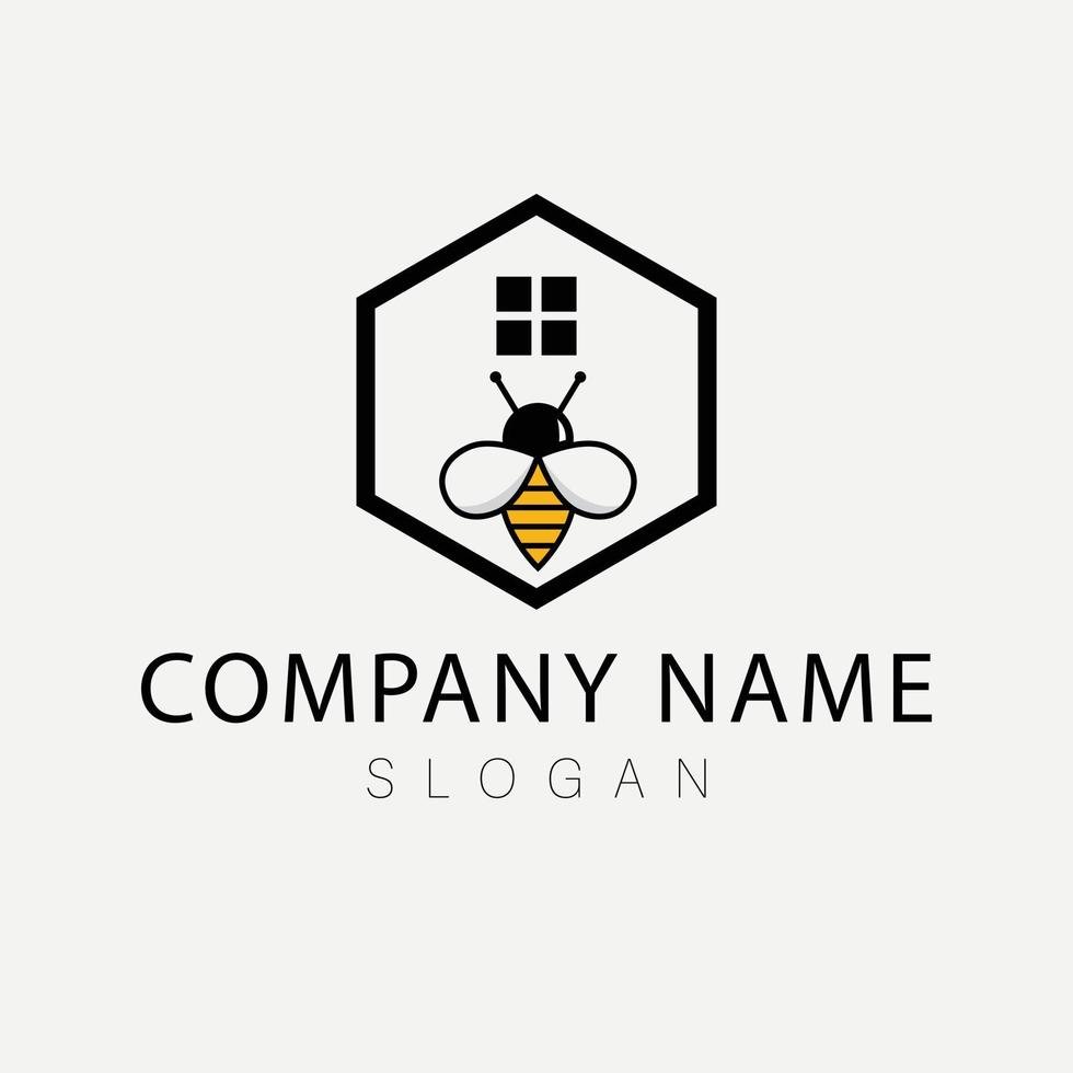 Bee and house logo design. Honey bee logo and emblem vector. Elegant logo for real estate company. vector