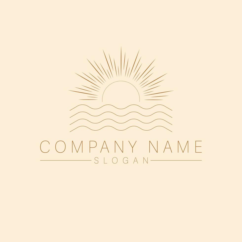 Bohemian logo with sea and sun. Sunset sunrise logotype.Luxury travel template. vector