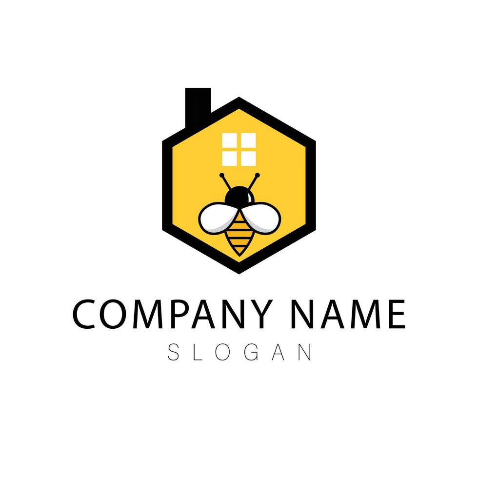 Bee and house logo design. Honey bee logo and emblem vector. Elegant logo for real estate company. vector