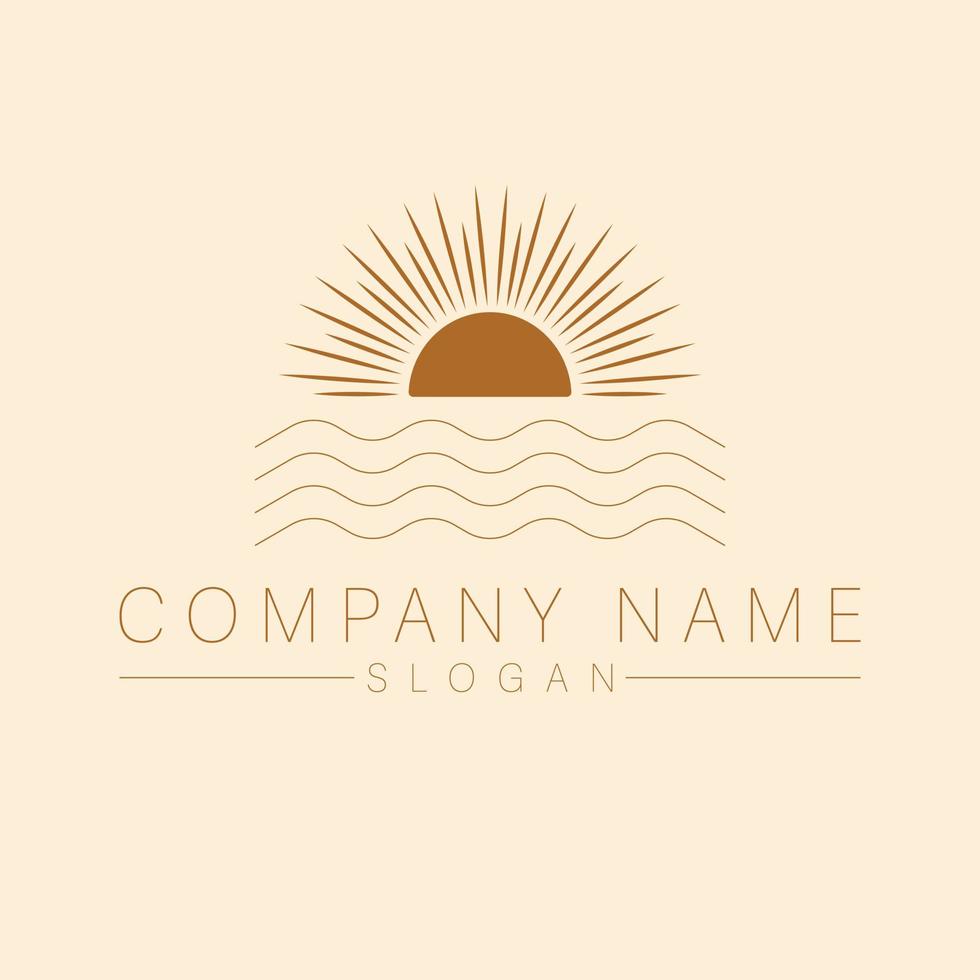 Bohemian logo with sea and sun. Sunset sunrise logotype.Luxury travel template. vector