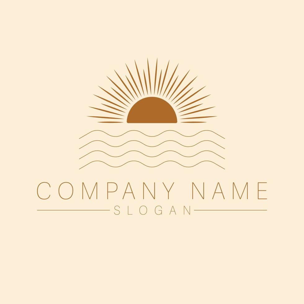 bohemio logo con mar y Dom. puesta de sol amanecer logotipo.de.lujo viaje modelo. vector