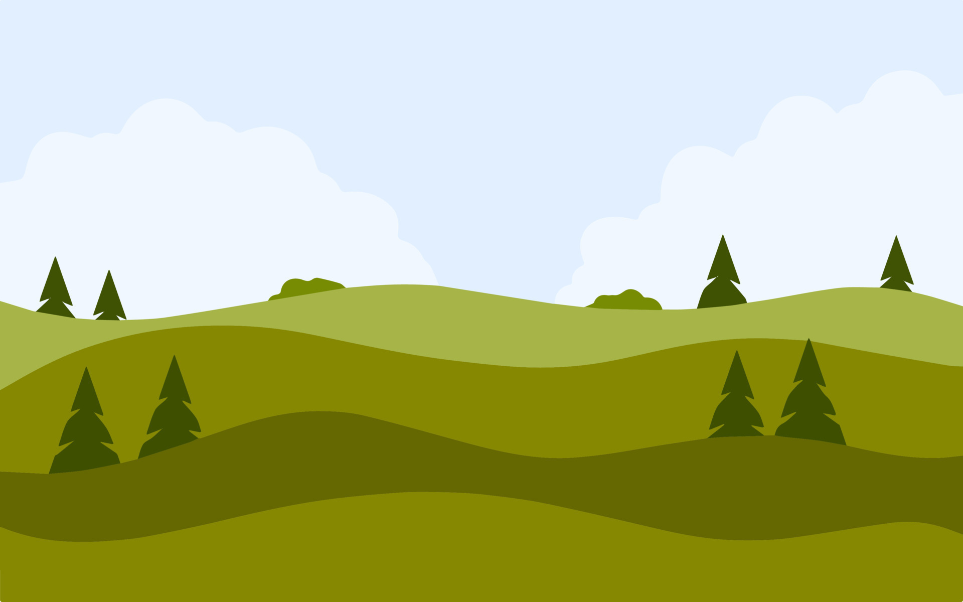 Summer landscape with green hills. Natural scenery. Field with trees